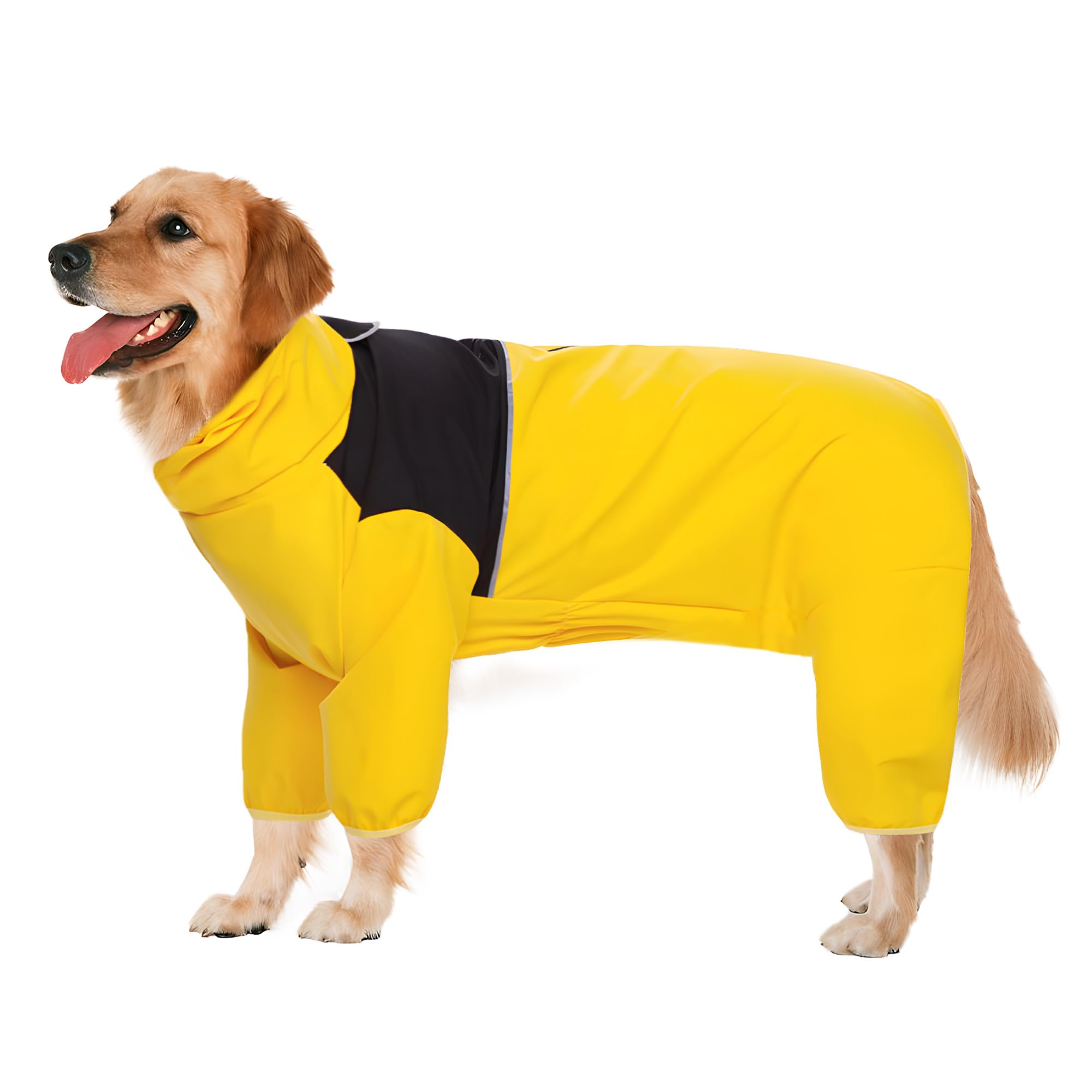 Nicola Dog Raincoat, Pet Waterproof Raincoat with Reflective Adjustable Drawstring Outdoor Dog Raincoat (Yellow)