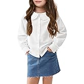 Haloumoning Girls Baby Doll Collar Shirt Classic Long Sleeve Button Down Uniform Shirts Soft Blouse Tops