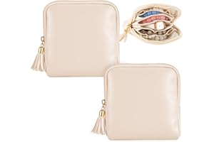 Sunnymove 2 Pcs Small Travel Jewelry Case for Women Gift, Mini Jewelry Pouch Organizer Bag with Zipper, Portable Waterproof Velvet Jewelries Bag for Rings, Necklaces, Earrings, Bracelets (Beige)