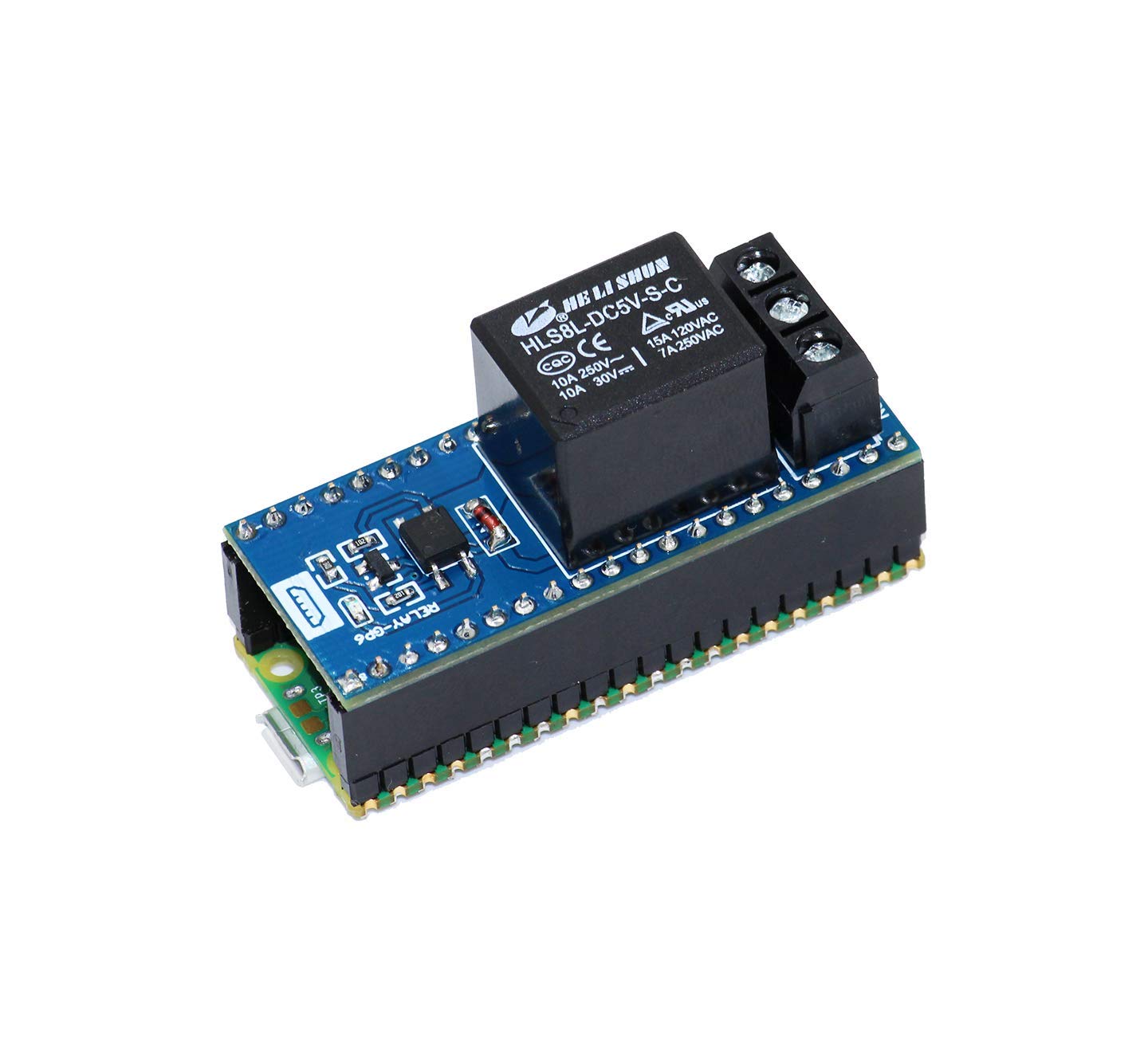 sb components Pico Single Channel Relay HAT for Raspberry Pi Pico, Stackable Relay Hat with 7A/250 VAC and 15A/120 VAC Loads