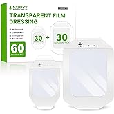 60Pack Transparent Film Dressing - 4" x 4.75" Waterproof Bandages for Wounds + 2.37" x 2.75" Wound Dressing for Swimming, Post Surgical Shower, IV Shield, Tattoo Aftercare Wound Care, Adhesive Patches