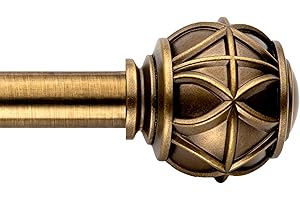 Antique Brass Curtain Rods for Windows 18-144 Inch Adjustable Decorative Rods Heavy Duty Curtain Rod with Net Ball Finials