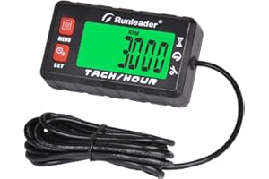 Runleader Digital Tach Hour Meter for Small Engine,Larger LCD Multi-Color Display, RPM Alert,Battery Replaceable,White&Red Ba
