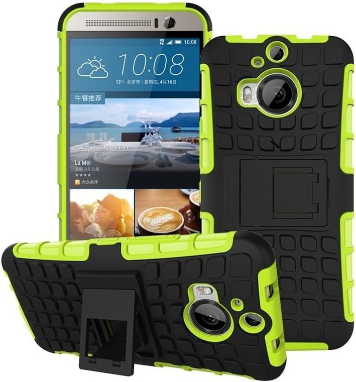 Heartly Flip Kick Stand Spider Hard Dual Rugged Armor Hybrid Bumper Back Case Cover for HTC One M9 Plus M9+ - Great Green