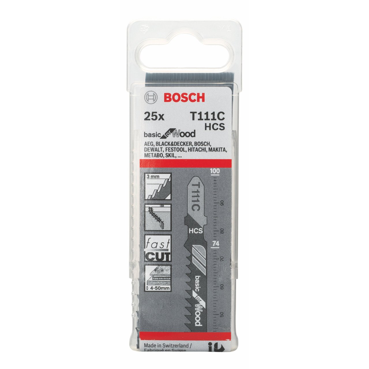 Bosch Professional 25 x Jigsaw blade T 111 C Basic for Wood (for softwood, straight cut, accessories jigsaw)