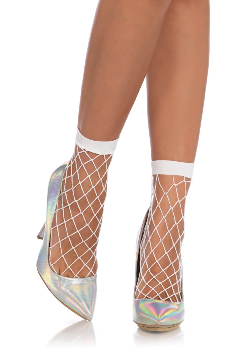 LEG AVENUE 3043 Net Anklets, White