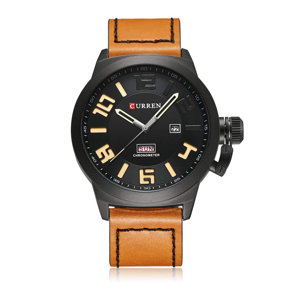 HWCOO Beautiful Watch CURREN8270 Double Calendar Leather Men's Watch Waterproof Sports Large dial