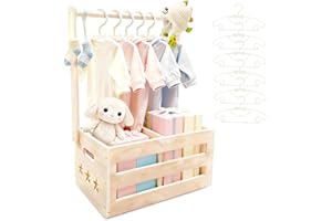 CDSDAS Wooden Baby Shower Crate Closet，Baby Shower Basket with Hangers and Dividers – Wooden Basket Gift for Girls & Boys, Pregnancy Gift for New Moms and Parents