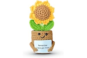SOL VIBES Mini Sunflower Mom Gifts from Daughter Son Kid, Handmade Crochet Mothers Day Christmas Birthday Gift with Card, Remember I Love You Mom, Positive Emotional Present, Cute Small Stuff Things