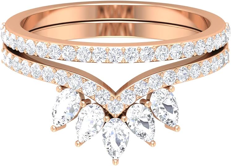 1 CT Diamond Engagement Ring, Diamond Wedding Band, Gold Crown Ring Set