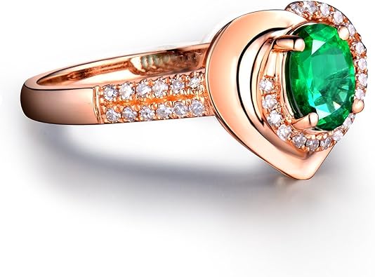 Beyond jewelry 14K Rose Gold Genuine Emerald Diamond Engagement Ring for Women