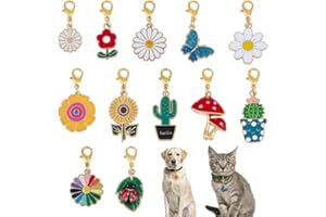 DELORIGIN 12 Styles Vegetative Collar Pendants for Cat Dog Alloy Enamel Cacti Pet Collar Pendants Clip-on Butterfly Flower Pet Collar for Bag Keychain Jewelry Making Training Home Decor