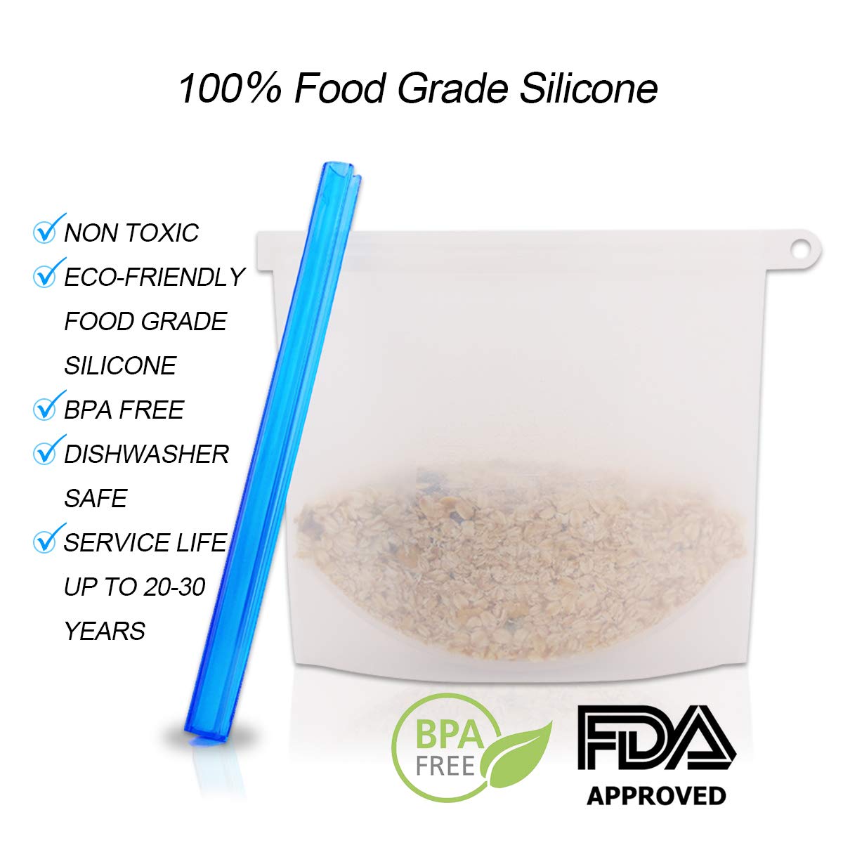 Reusable Silicone Food Storage Bags-Airtight Seal Ziplock Cooking Bags Food Saver Containers Keep Food Fresh-Storage Bags for Lunch,Snacks,Sandwich,Sous Vide and Freezer (50 Oz+30 Oz)