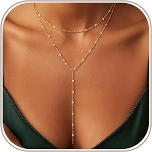 Remmocy Gold/Silver Necklace for Women 14K Gold/Silver Plated Long CZ Necklaces Layered Lariat Chain Beach Choker Trendy Stuf