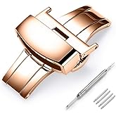 TEXNEWS Stainless Steel Deployment Clasp Silver/Gold/Black/Rose Gold Watch Band Buckle Color&Width (14mm,16mm,18mm,20mm,22mm)