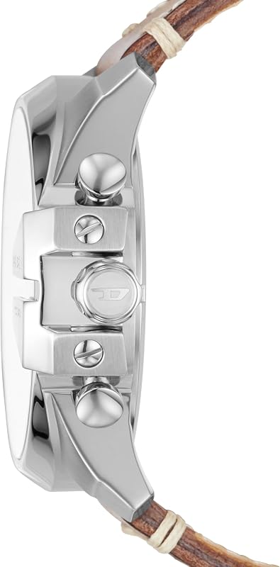 Herrenuhr Mega Chief, QuarzChronographenwerk, 51mm Silbernes Edelstahlgehäuse mit Lederarmband, DZ4458