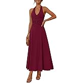 MEROKEETY Women's Formal Halter Maxi Dress 2026 Summer Backless Sleeveless V Neck Ruched Cocktail Wedding Guest Dresses