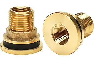 GOVALVE Brass Bulkhead Fitting - 3/8" NPT Female x 1/2" Straight Male Thread Water Tank Connector with 2 Rubber Rings for Water Tower Tank Barrels (pack of 2)
