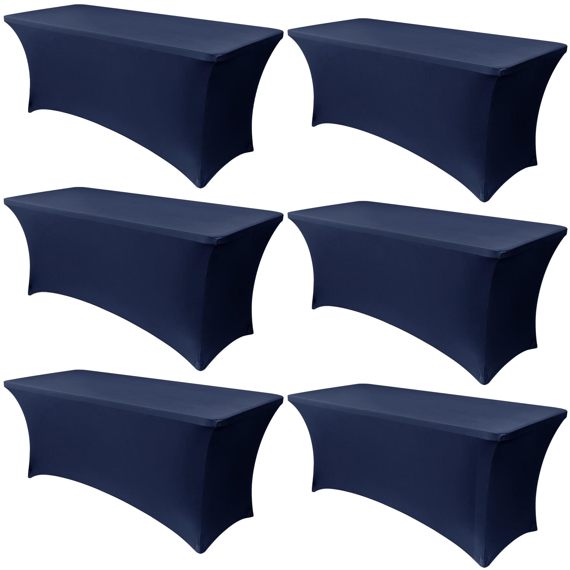 Obstal 6 Pack Stretch Spandex Table Covers for 8 Foot Tables - 8 FT Universal Rectangular Fitted Tablecloth Protector for Wedding, Banquet, Party (Navy, 96 Length x 30 Width x 30 Height Inches) Image