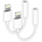 [Apple MFi Certified] 2 Pack Lightning to 3.5 mm Headphone Jack Adapter, iPhone Aux Adapter Converter Dongle Audio Cable Compatible with iPhone 14 13 12 11 X XS 8 7