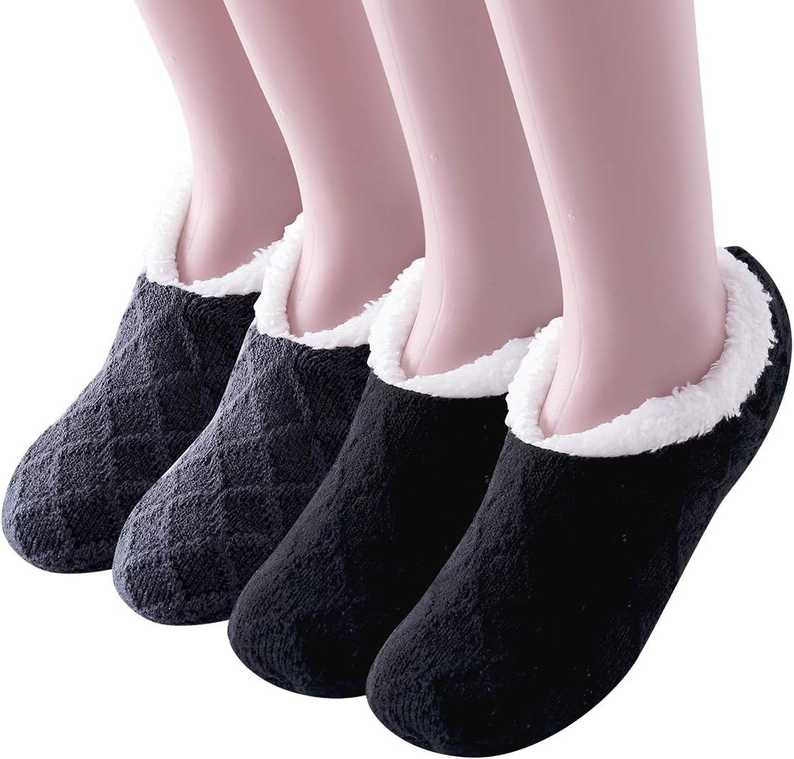 Ninecoo Women Winter Soft Thick Warm Cozy Fuzzy Fleece-lined Christmas Gift Grippers Slipper Socks Thermal Double Layer Ankle