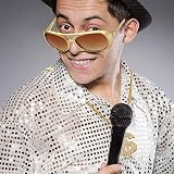 Yontree 5pcs 80s 90s Hip Hop Costume Set Gold Chain Bracelet Ring Glasses view 6