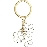 Flower Keychain, Cute Keychains Flowers Charms Enameled Keychain Sweet Aesthetic Keychains Charms Preppy Accessories Bag Purse Charm Gold Key Chain Charm Tassel Keyring for Women Girls Bag
