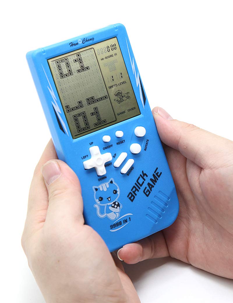 Retro Big Screen Brick Game Console 9999 in 1 Tank/Racing/Shooting Casual Puzzle Game Adjustable Difficulty and Speed Small and Easy to Carry Best Gifts (Blue)
