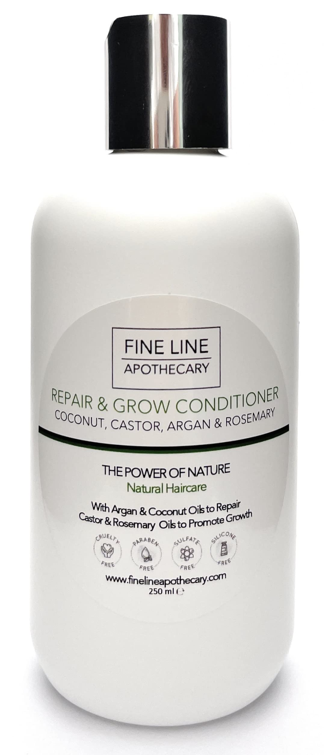 Fine Line Apothecary - Repair & Grow Conditioner - 99% Natural - Castor, Argan, Rosemary. No Sulfates/Parabens/Silicones, pH 5.5, Sensitive Skin. 250ml