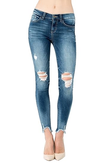 Buy Sneak Peek Women S Distressed Mid Rise Skinny Jeans 9 Medium Dark Sp P9751md At Amazon In