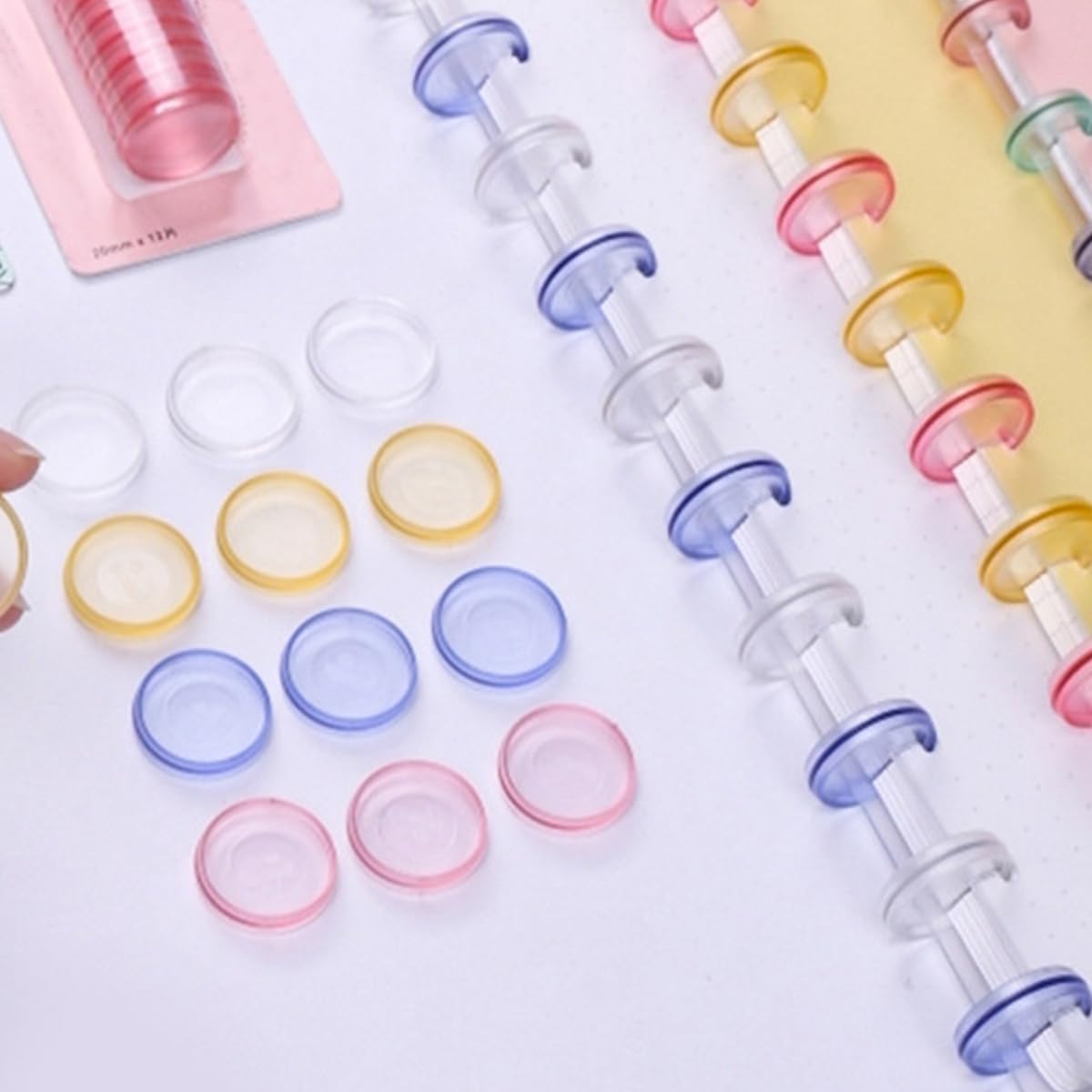 24Pcs NUZAMAS Plastic Round Mini Discs Binding Ring Book Binding Discbound Expansion Discs Binder Rings Mushroom Hole Loose Leaf Ring for DIY Notebooks Planners