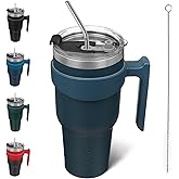 BJPKPK Tumbler With Handle And Straw 40 oz Stainless Steel Insulated Tumbler Cups With Lid For Water Or Ice Coffee,Navy Blue