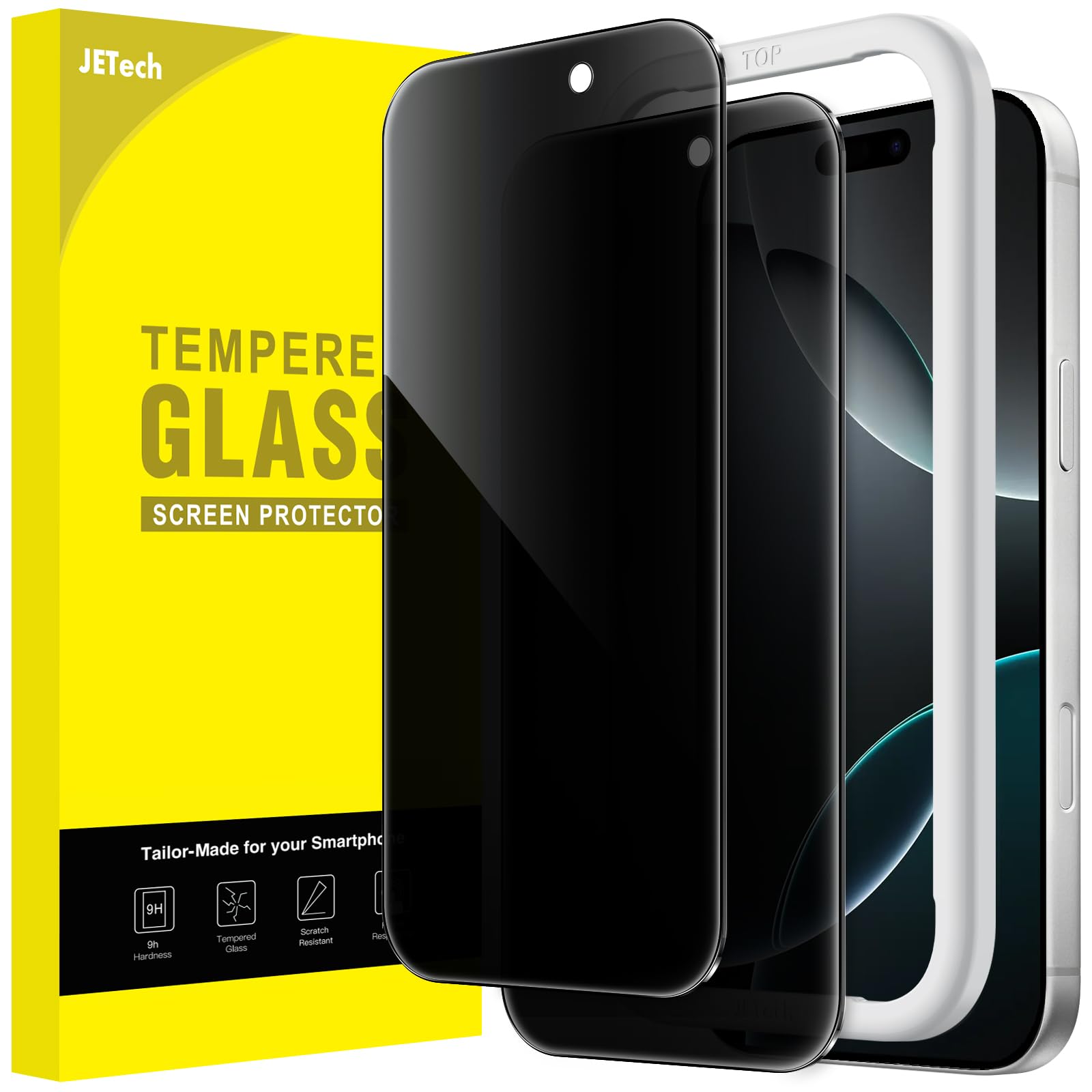 Photo 1 of JETech Privacy Screen Protector for iPhone 17 / iPhone 16 Pro 6.3-Inch, Anti-Spy Tempered Glass Film with Easy Installation Tool, 2-Pack