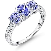 Gem Stone King 1.79 Cttw Blue Tanzanite 3-Stone Ring For Women | 925 Sterling Silver | Gemstone Birthstone | 3 Stone Wedding Engagement Anniversary Promise Ring For Women | Available In Size 5-9