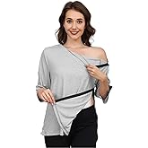 Fififlip Women's Post Surgery Shirts 3/4 Sleeve Tear Away Snap Front Tops Rotator Cuff Chemo Port Shirts Adaptive Clothing