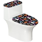 ASQVTIFE Ghost Toilet Lid Covers and Tank Cover Set 2 Pcs Pumpkin Toilet Lid Covers for Bathroom Elongated Universal Toilet Tank Cover Replacement with Elastic Edge Halloween Decor