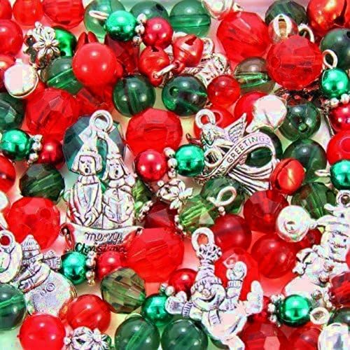 Roxy Jewels - 8 Assorted Silver Pewter Christmas Holiday Charms Craft Set - Pendant / European Charm Bail, Lobster Clasp Bail & Jump Ring Findings Included Plus Bonus Beads & Bells