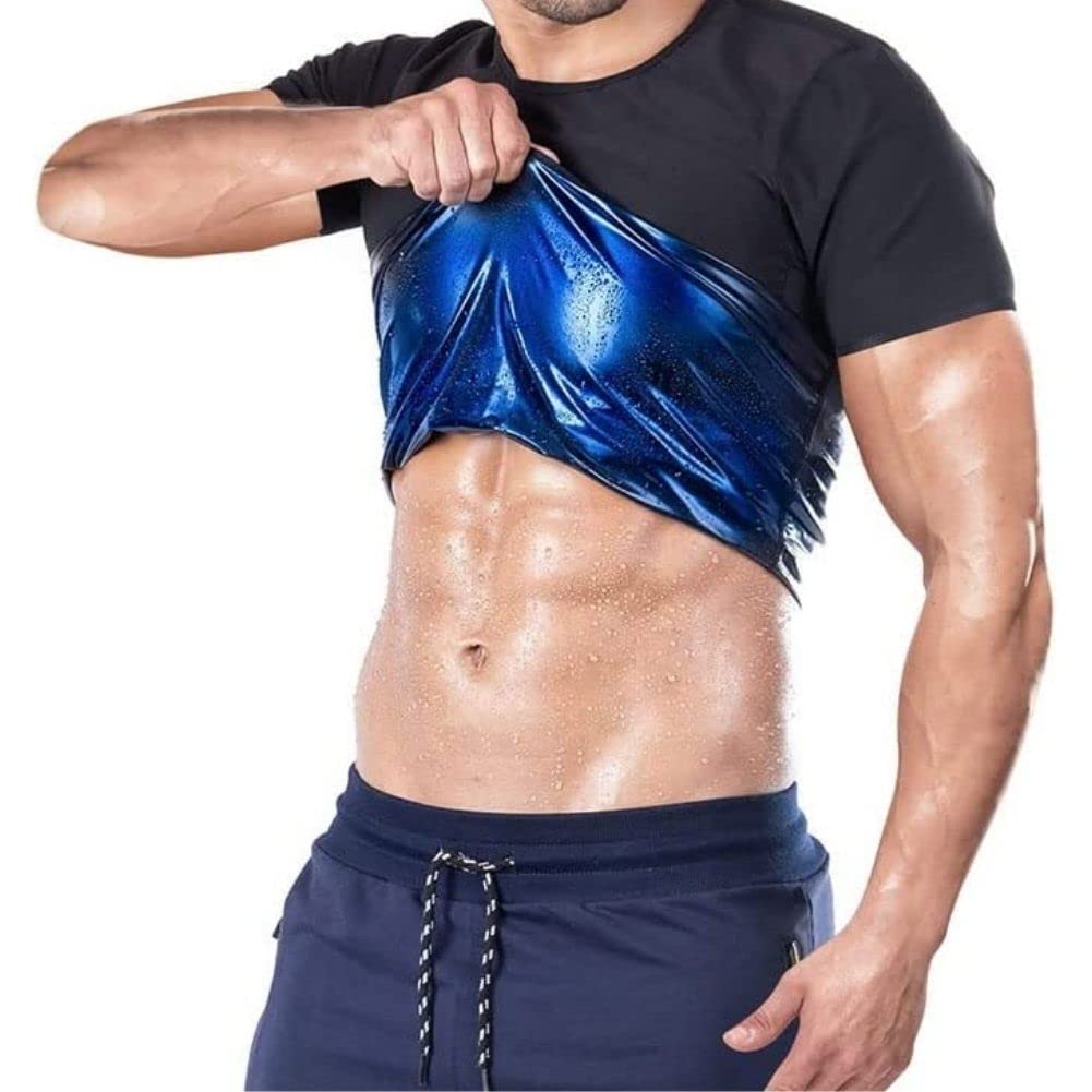 [PLEAVIT] サウナスーツ 半袖 メンズ 発汗 tシャツ インナー ランニング 洗濯可 (S/M, ブルー)商品画像