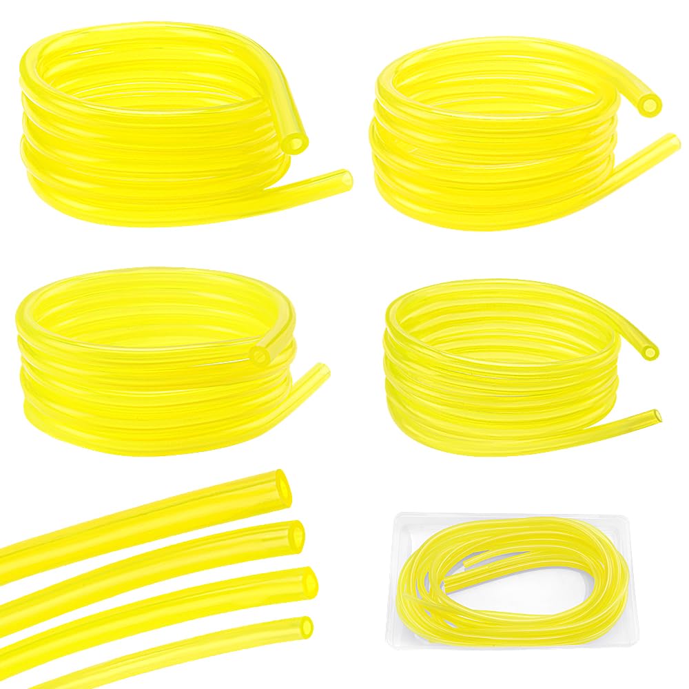 VooGenzek 4 PCS Petrol Fuel Line Tube, 1m Yellow Transparent Tubing (2 x 3.5mm, 2.5 x 5mm, 3 x 5mm, 3 x 6mm) for Brush Cutter, Trimmer, Lawnmower - PVC Oil Hose
