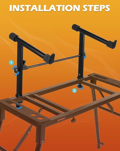 STRICH DUAL PIANO KEYBOARD STAND WITH 2ND TIER – ADJUSTABLE AND PORTABLE 2 TIER MUSIC STAND FOR SYNTHS AND ELECTRIC DIGITAL KEYBOARDS – FITS 54 61 88 KEY PIANOS