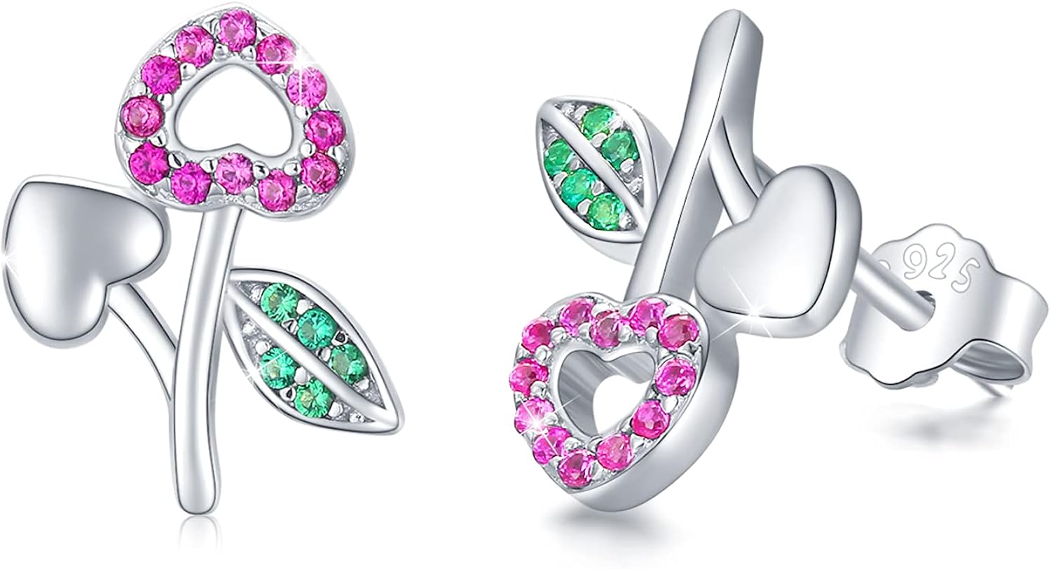 Cherry Earrings, 925 Sterling Silver Cherry Stud Earrings