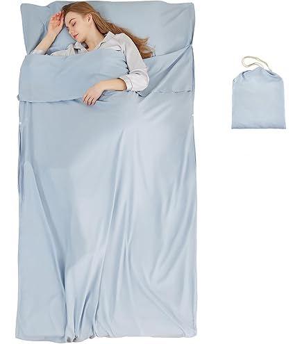 Hotel Sleeping Bag EXERMIL 100% Cotton Sleeping Bag Liner - 87x87 Inch Travel Sheet With 3-Side Zipper For Camping & Hotels Adult Sleep Sack