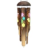 Nalulu Piney Bamboo Wind Chimes - Outdoor Wood Wooden Windchimes, Tropical Design with Coconut Crown, Handcrafted with Calming Deep Tones, Ideal Home Decor or Gift for Any Occasion