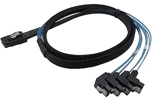 YIWENTEC Mini SAS 36P SFF-8087 to 4 SATA Target Hard Disk Connector Data Cable (8087 SATA 90 Degrees 1m)