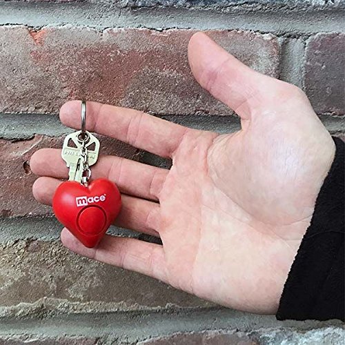 Mace Brand Personal Alarm Heart On Key Ring, Pull Pin Activation, And Test Button (Red), 4Pack