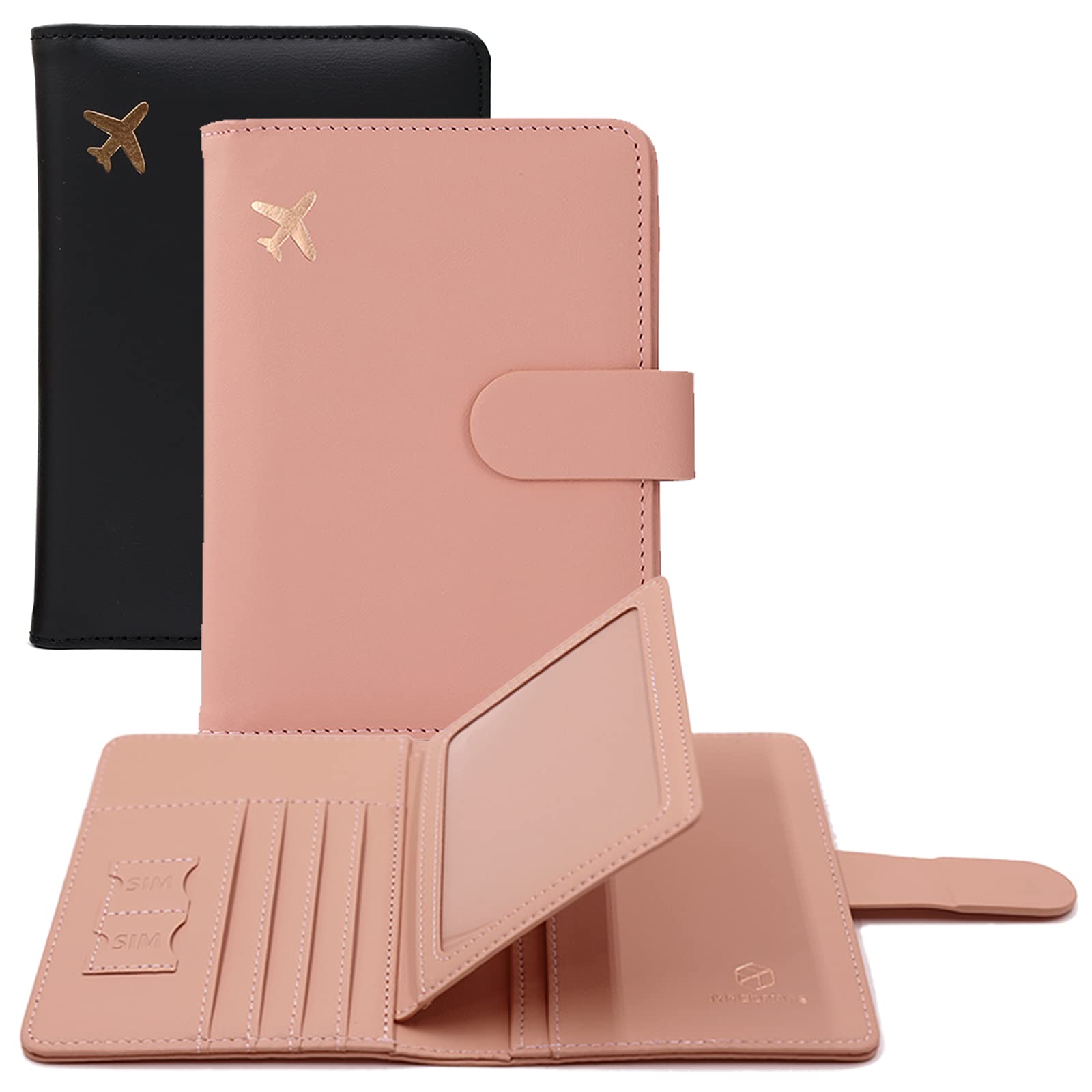 Melsbrinna Rfid Passport Holder for Travel women/Men, Cute Passport Wallet Rfid Blocking Card Slots, Rfid Passport Cover/CaseTravel Wallet, Passport Book Holder (2, Black pink)