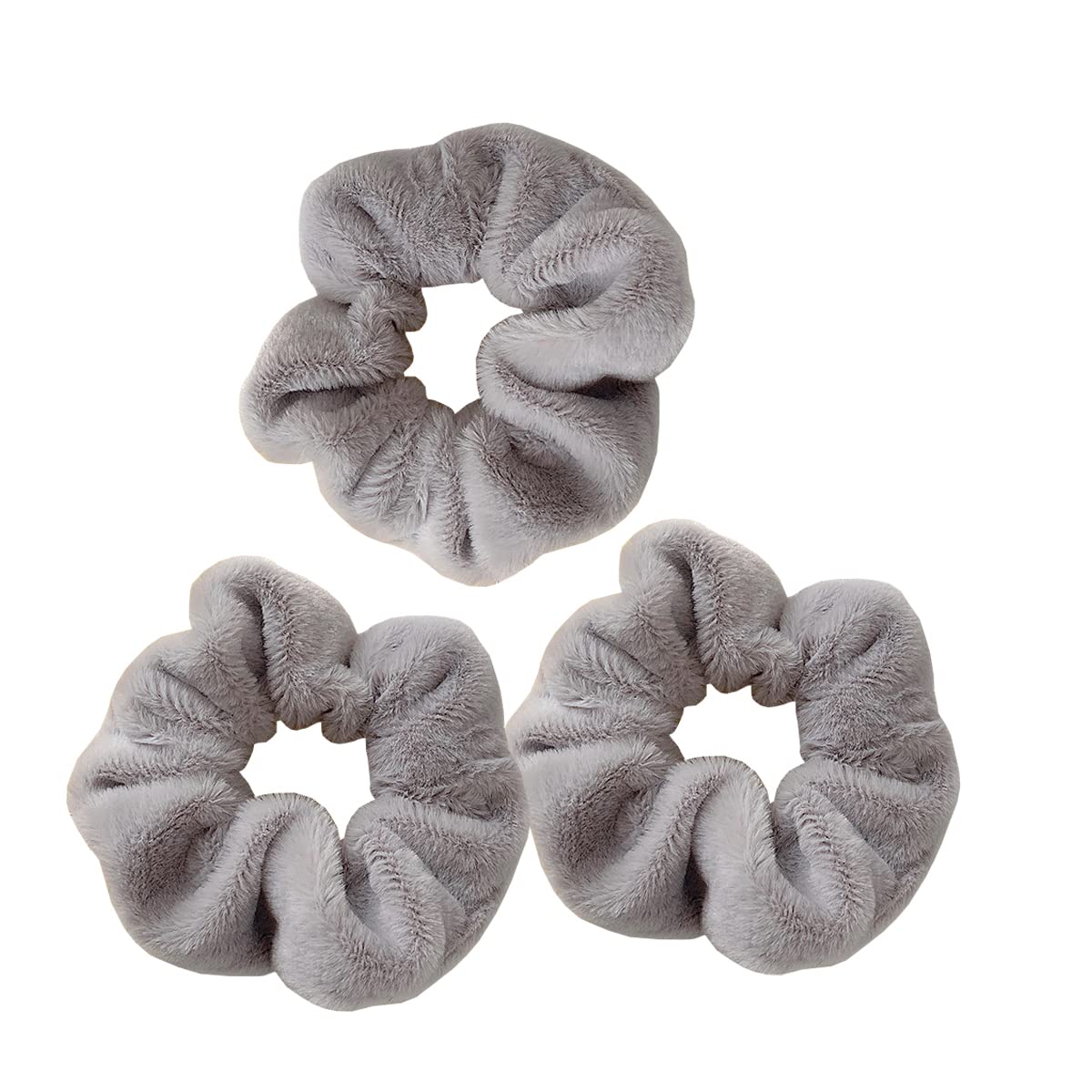 scicent Scrunchies for Women 3 Pcs Grey Color Large Elastic Hair Ties Ropes Velvet Hair Scrunchies 217304