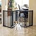 WELLAND Freestanding Wood Pet Gate with Walk Through Door Espresso, 88-Inch Width, 32-Inch Height (Set of Support Feet Included)