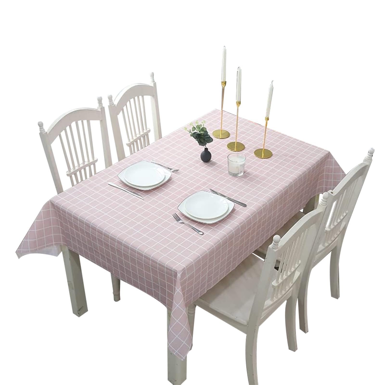 ZSYIULIA 2pcs 137 * 180cm Pink Checkered PVC Table Cloth Wipeable Tablecloths Rectangular,Plaid Tablecloth Plastic Clean Tablecloth Waterproof, Oil-proof Table Cover for Birthdays Weddings Christmas