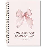 JRTW Coquette Pink Bow Christian Notebooks for Women, Preppy Aesthetic Bible Journal, Inspirational Christian Gifts for Women, Prayer Journal, Bible Journaling Spiral Notebook 5.5x8.3 Inch